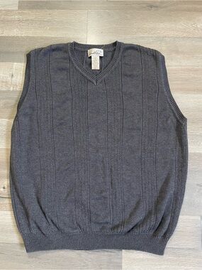 Vtg 90s Arnold Palmer Cable Knit Sweater Vest Charcoal Gray V-Neck Pullover L